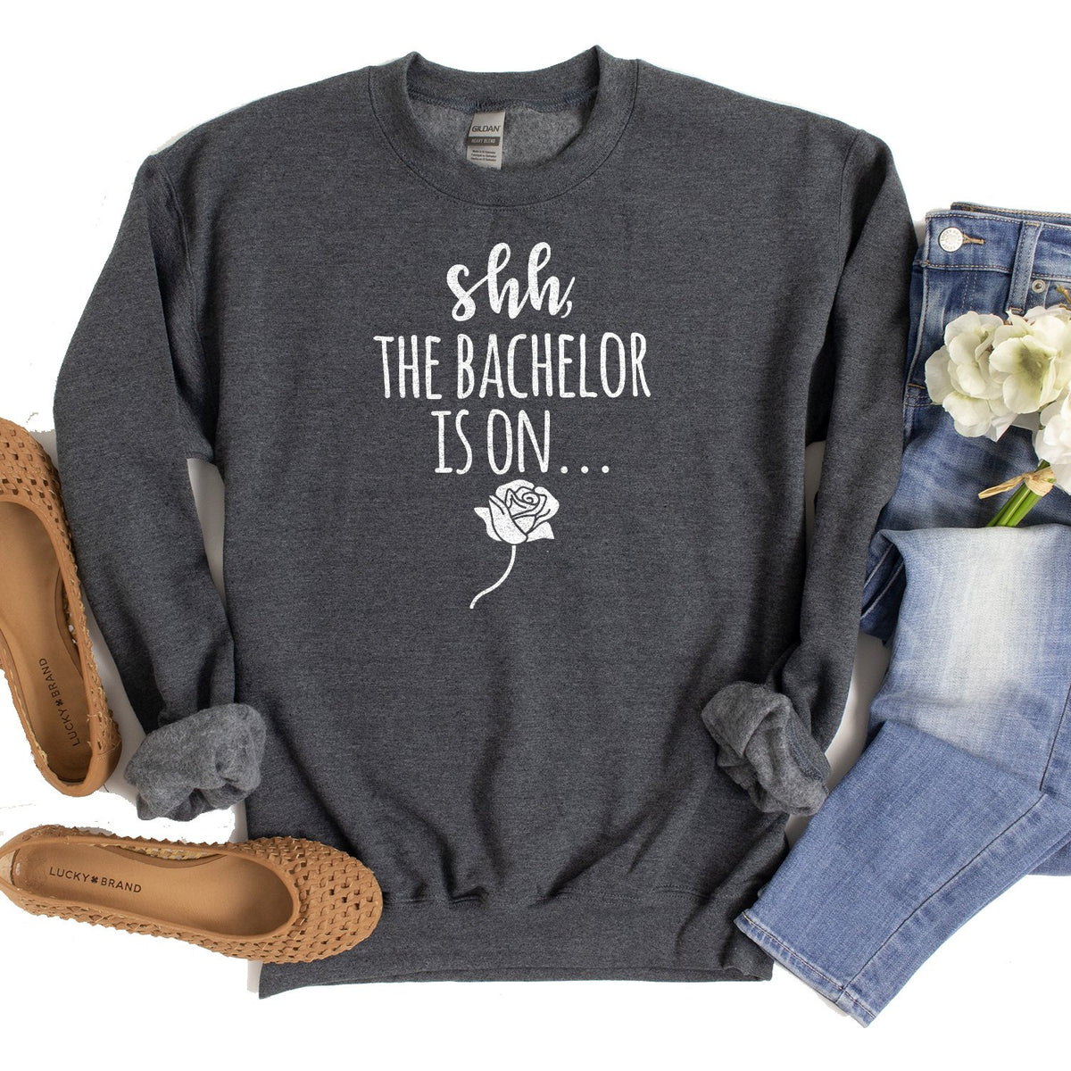 Shh The Bachelor is On - Long Sleeve Heavy Crewneck Sweatshirt
