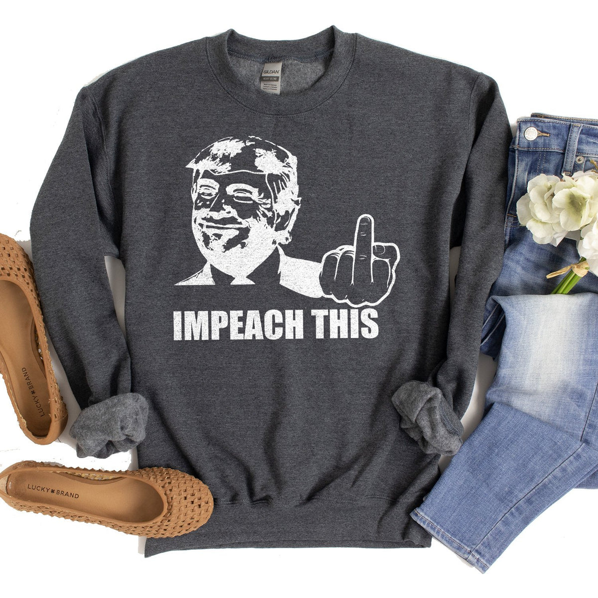 Trump Impeach This Middle Finger - Long Sleeve Heavy Crewneck Sweatshirt