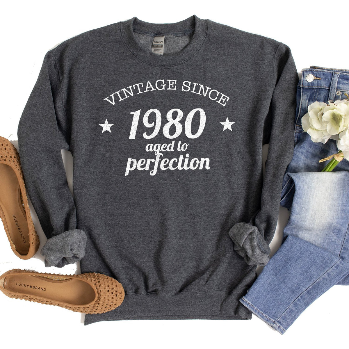 Vintage Since 1980 Aged to Perfection - Long Sleeve Heavy Crewneck Sweatshirt