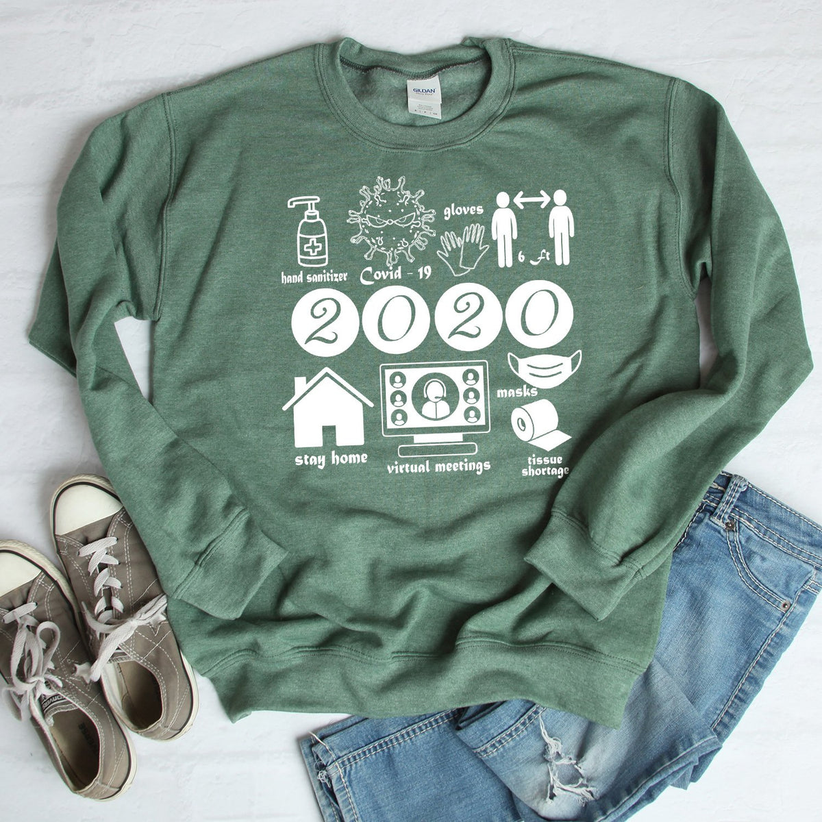 2020 Summary COVID Stay Home - Long Sleeve Heavy Crewneck Sweatshirt