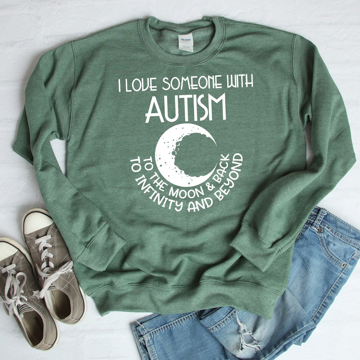 I Love Someone with the Autism to the Moon &amp; Back - Long Sleeve Heavy Crewneck Sweatshirt