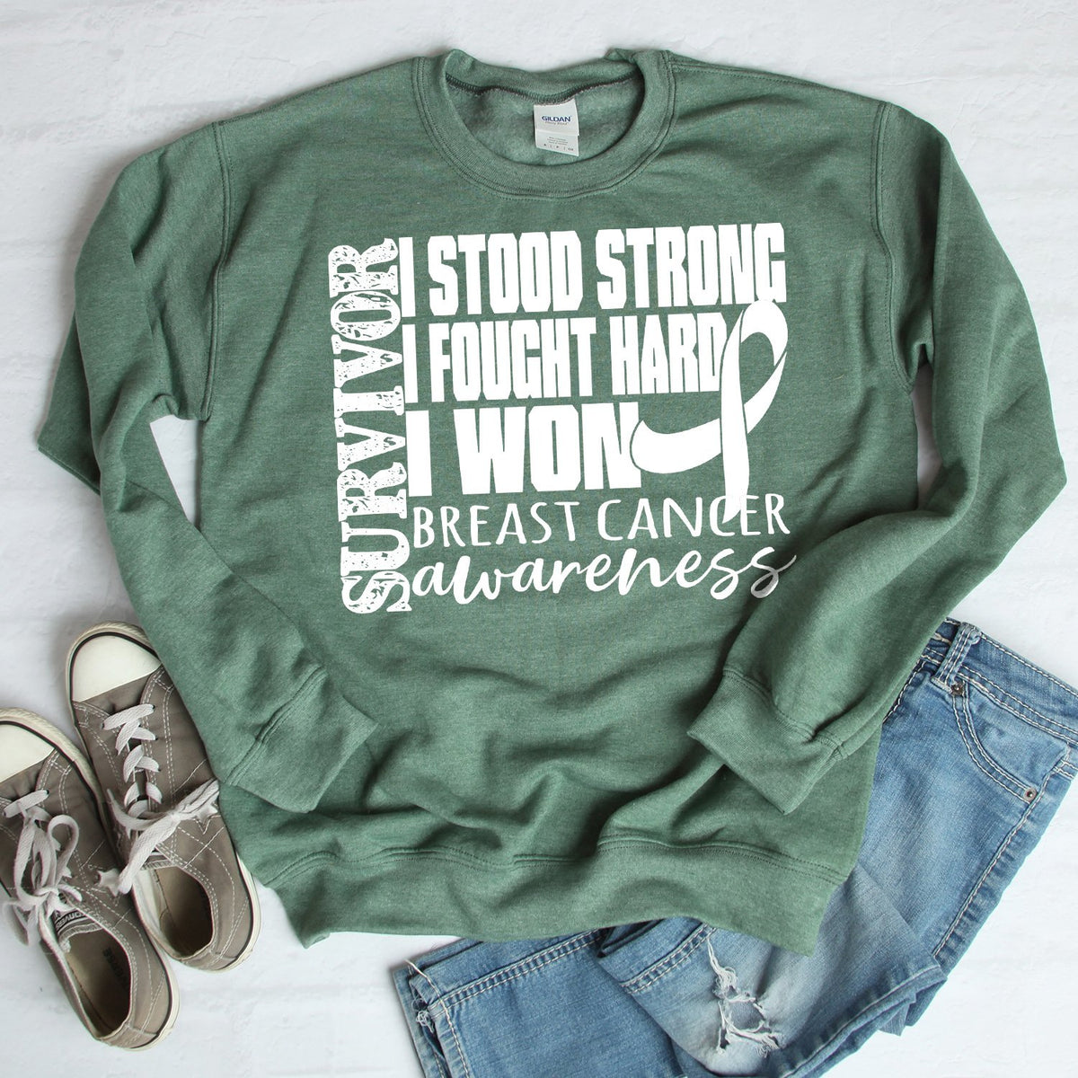 I Stood Strong I Fought Hard I Won - Long Sleeve Heavy Crewneck Sweatshirt
