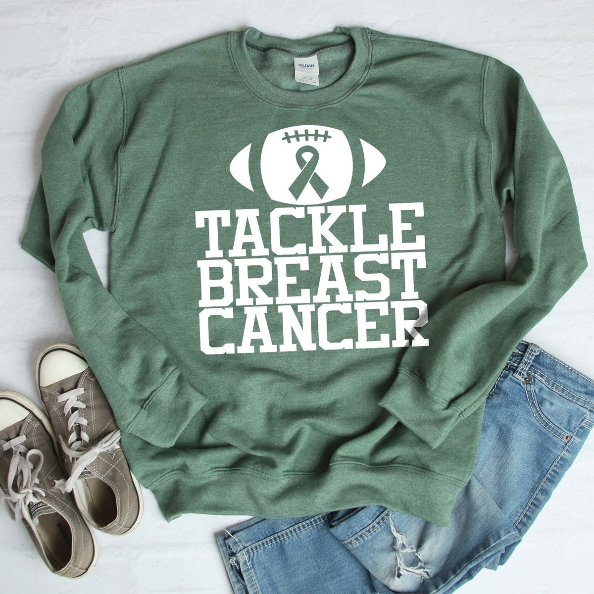 Tackle Breast Cancer - Long Sleeve Heavy Crewneck Sweatshirt