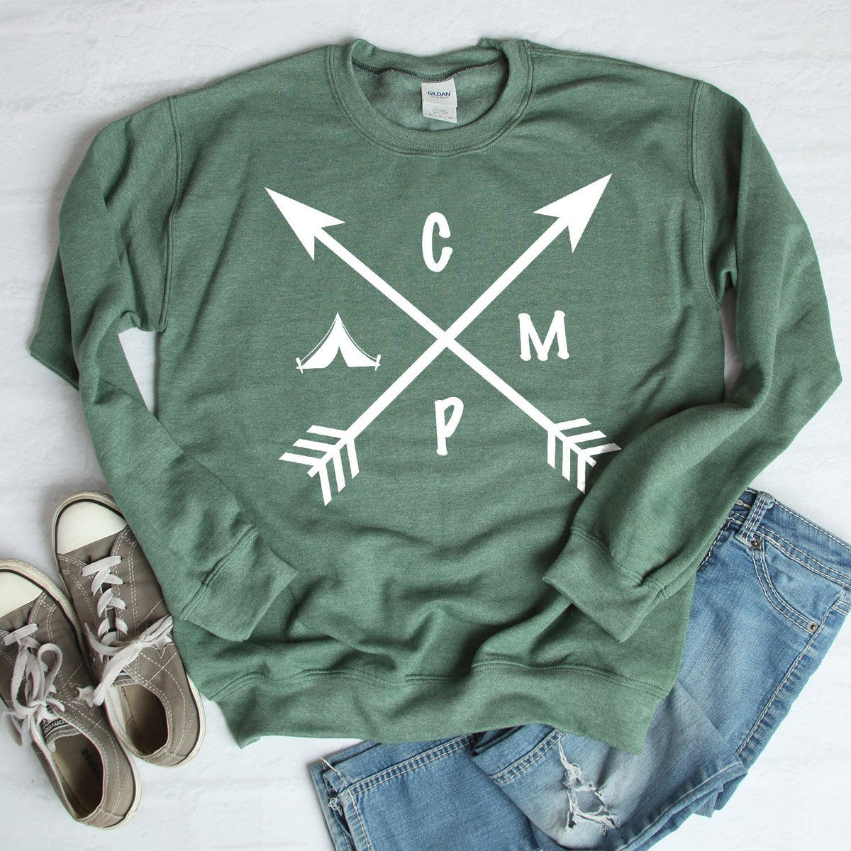 Camp with Arrows - Long Sleeve Heavy Crewneck Sweatshirt