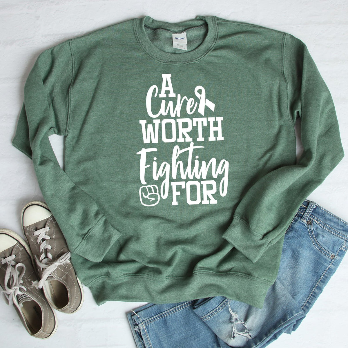 A Cure Worth Fighting For - Long Sleeve Heavy Crewneck Sweatshirt