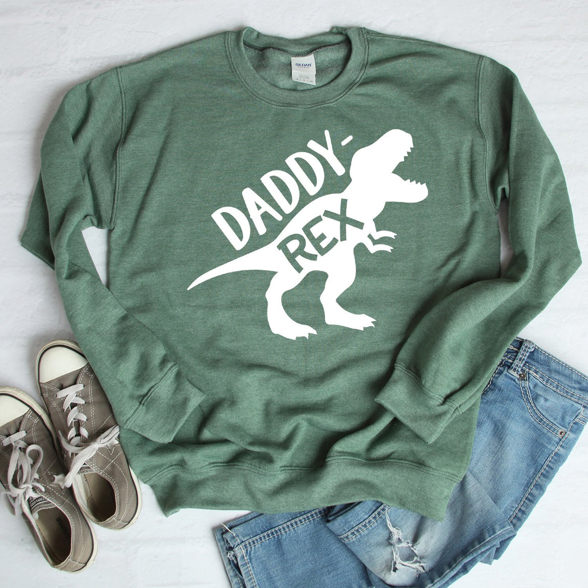 Daddy Rex Dinosaur - Long Sleeve Heavy Crewneck Sweatshirt