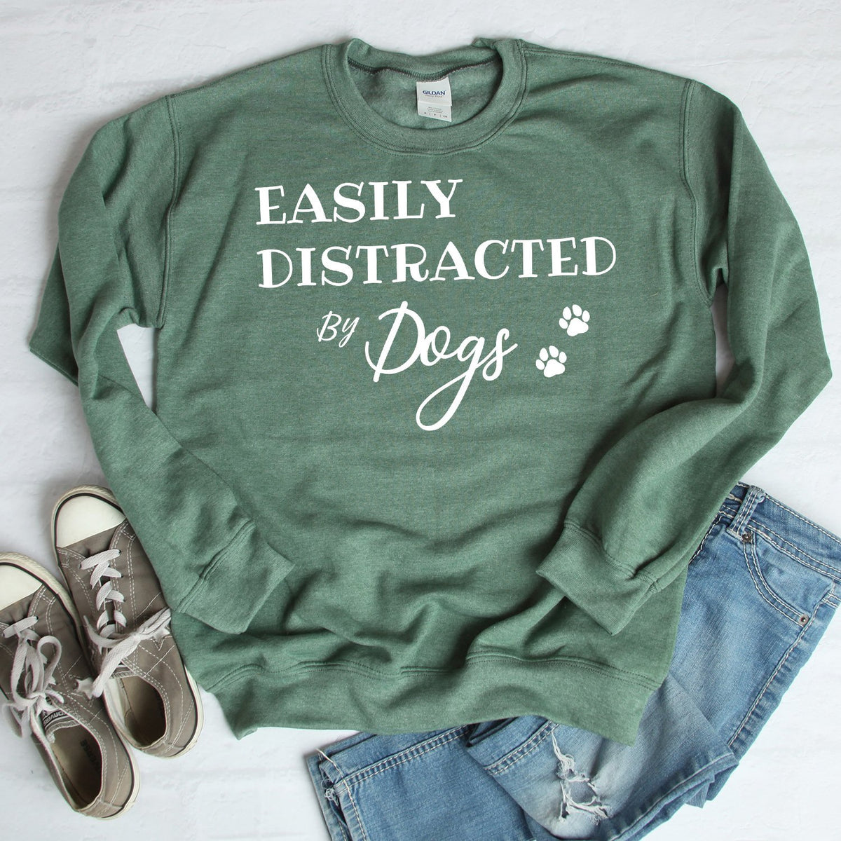 Easily Distracted By Dogs - Long Sleeve Heavy Crewneck Sweatshirt