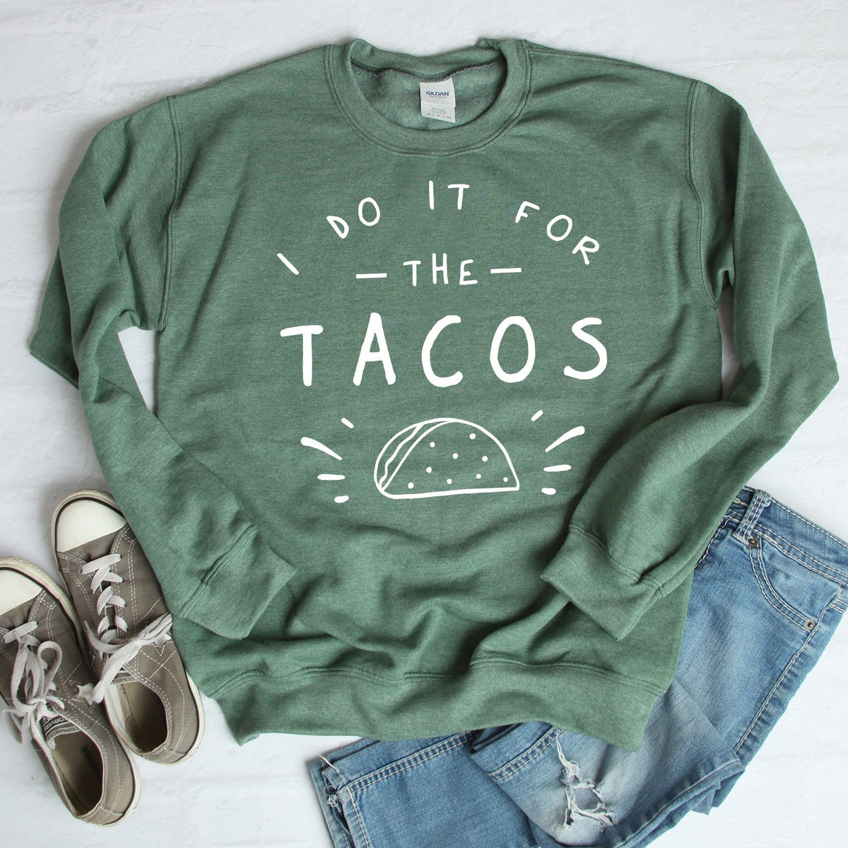I Do It For The Tacos - Long Sleeve Heavy Crewneck Sweatshirt