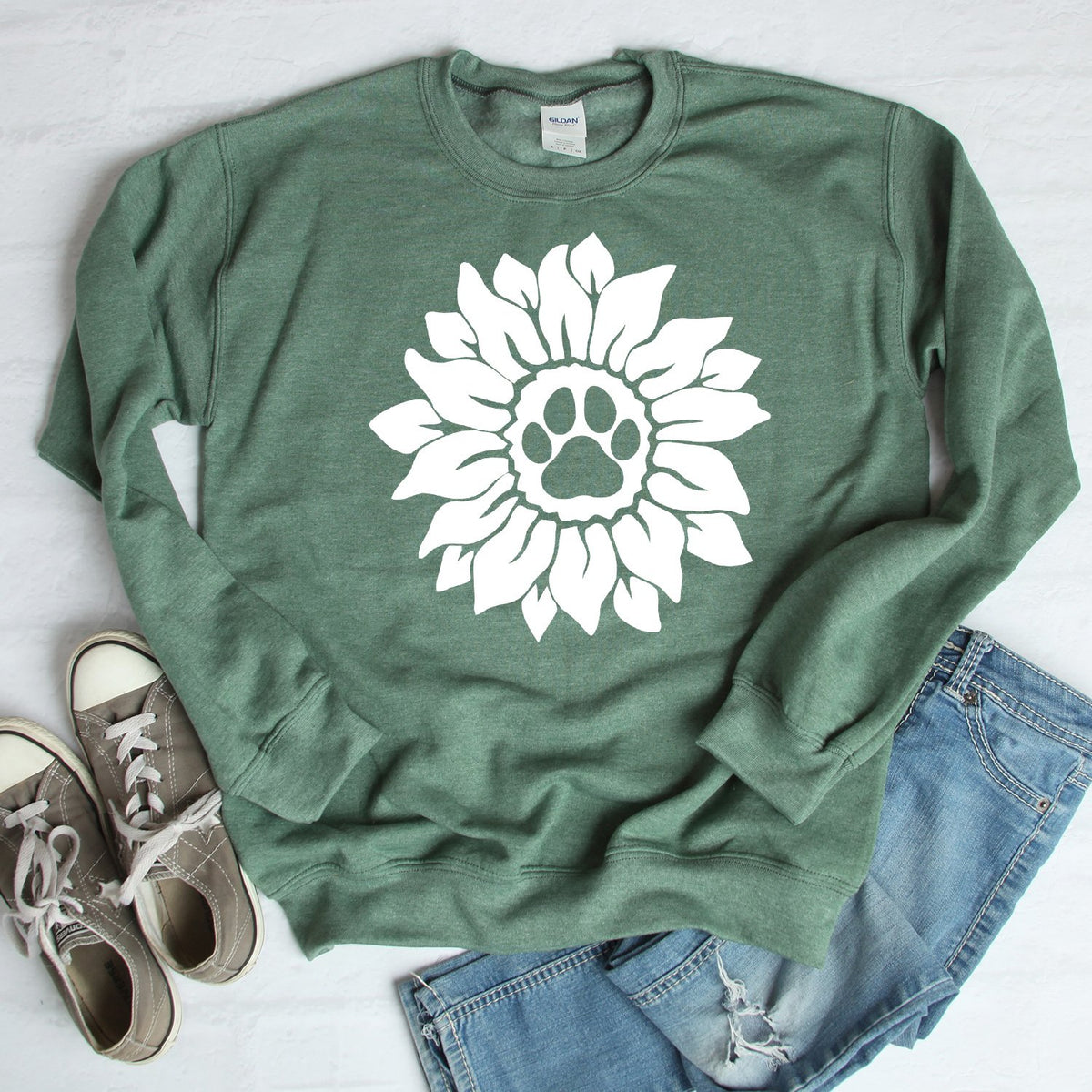 Dog Paw Sunflower - Long Sleeve Heavy Crewneck Sweatshirt
