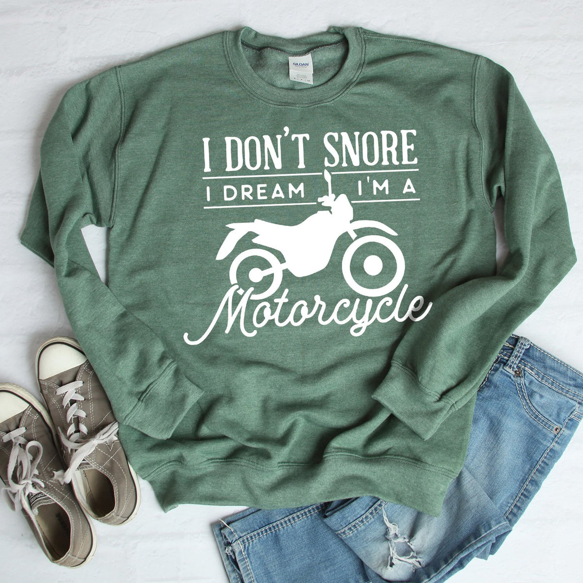 I Don&#39;t Snore I Dream I&#39;m A Motorcycle - Long Sleeve Heavy Crewneck Sweatshirt
