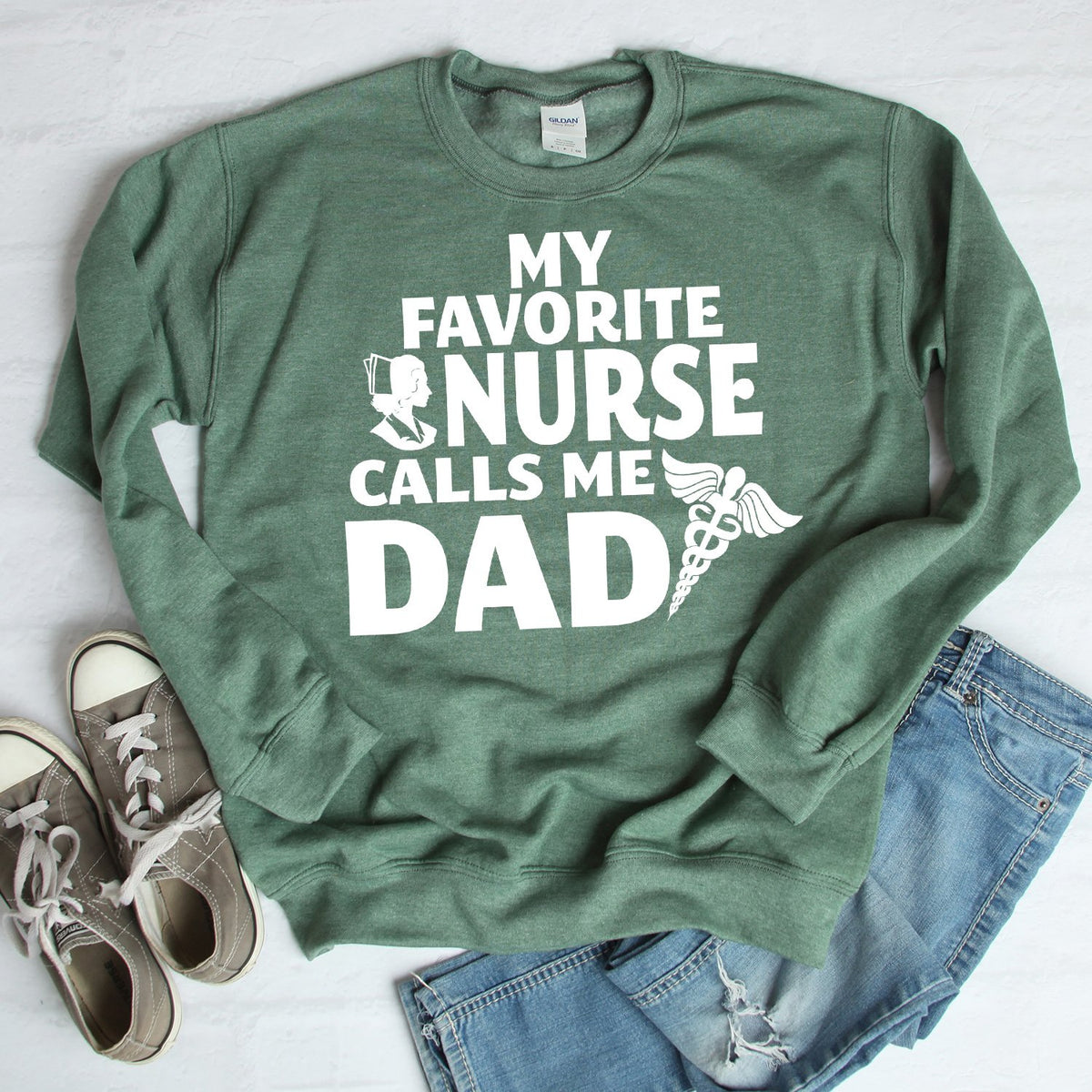 My Favorite Nurse Calls Me Dad - Long Sleeve Heavy Crewneck Sweatshirt