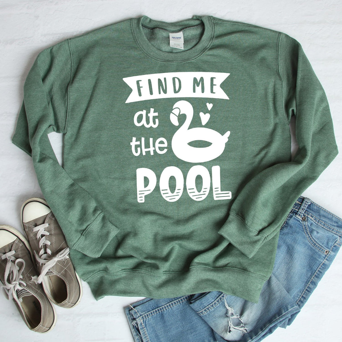 Find Me At The Pool - Long Sleeve Heavy Crewneck Sweatshirt