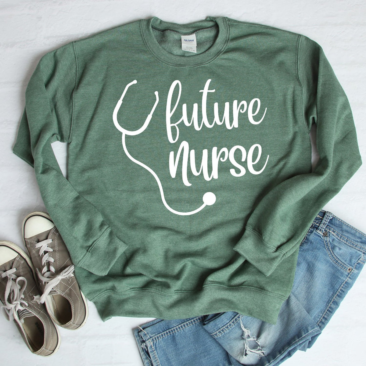 Future Nurse with Stethoscope - Long Sleeve Heavy Crewneck Sweatshirt