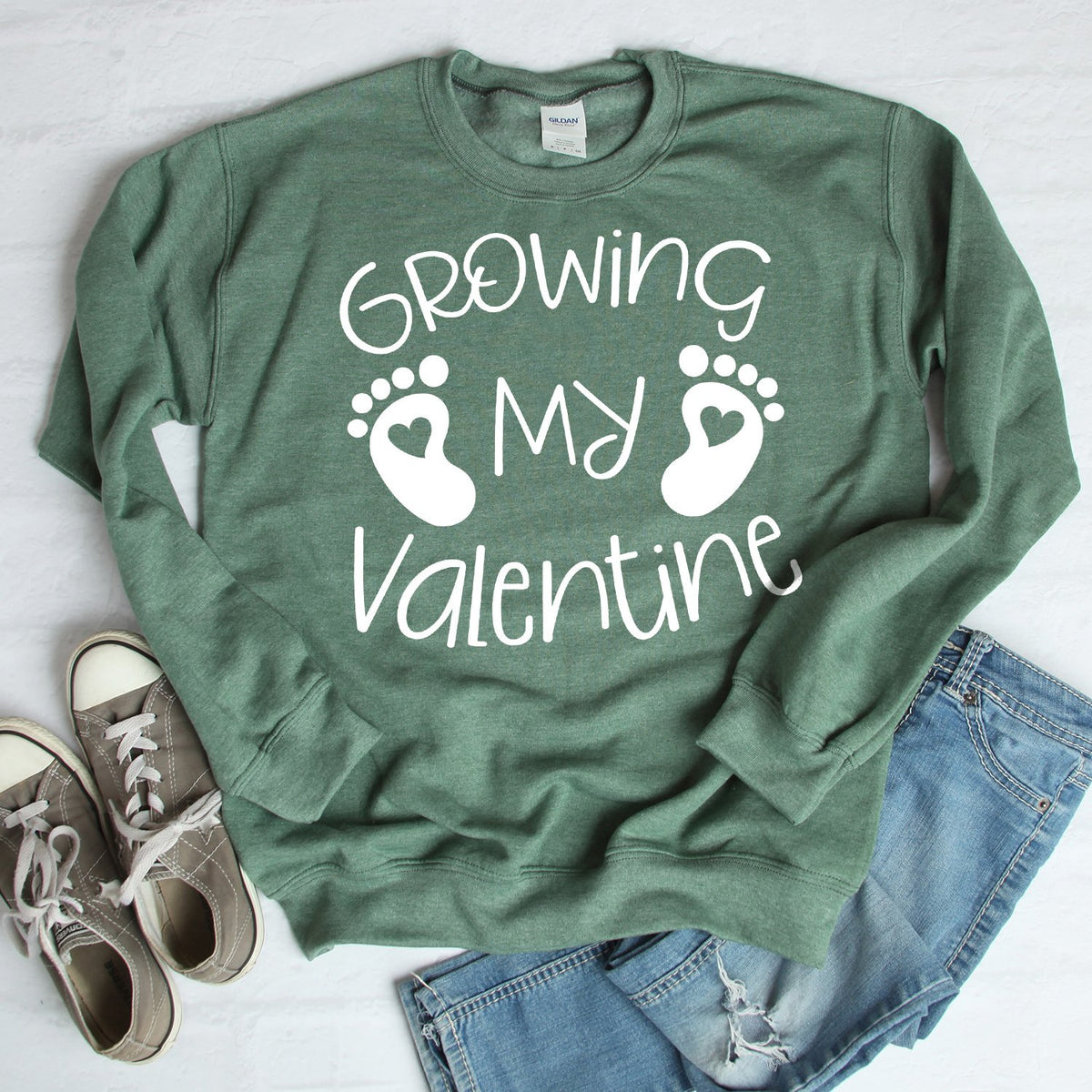 Growing My Valentine - Long Sleeve Heavy Crewneck Sweatshirt