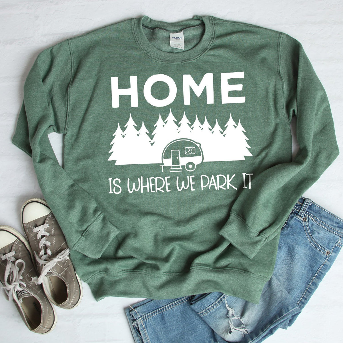 Home Is Where We Park It - Long Sleeve Heavy Crewneck Sweatshirt