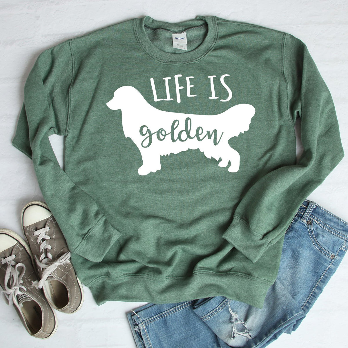 Life is Golden Retriever - Long Sleeve Heavy Crewneck Sweatshirt