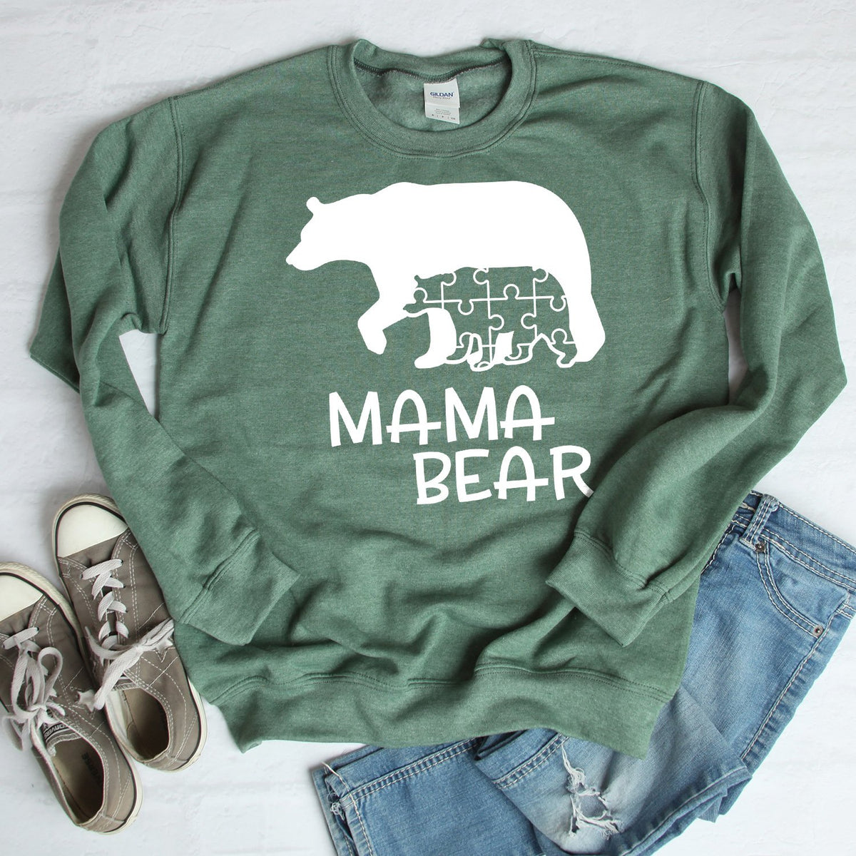 Autism Mama Bear and Cub - Long Sleeve Heavy Crewneck Sweatshirt