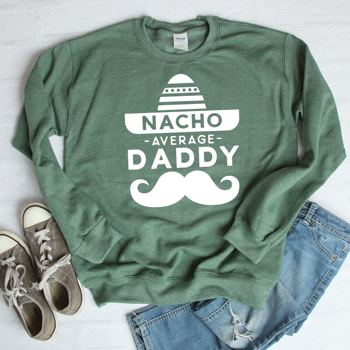 Nacho Average Daddy with Mustache - Long Sleeve Heavy Crewneck Sweatshirt