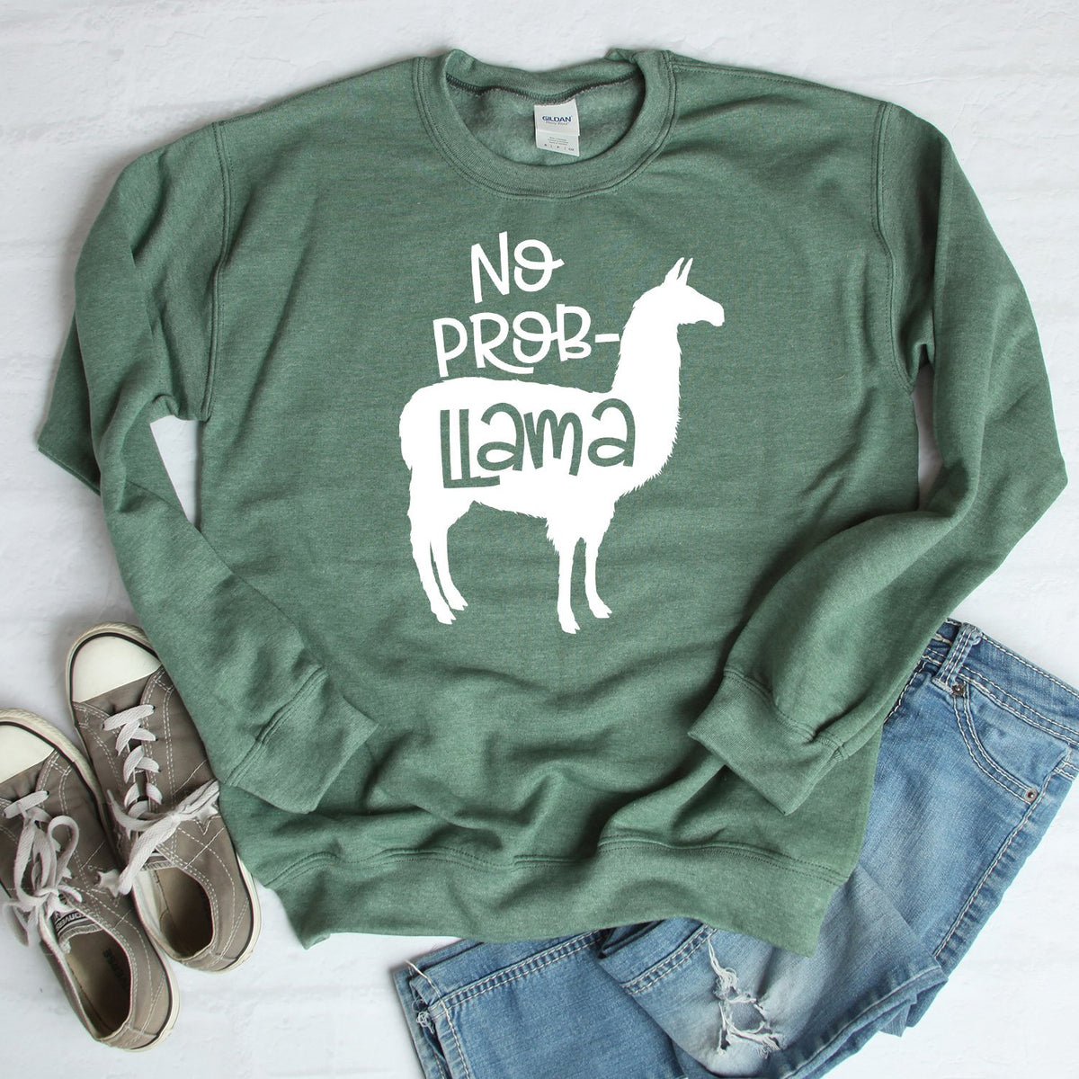 No Problem Llama - Long Sleeve Heavy Crewneck Sweatshirt