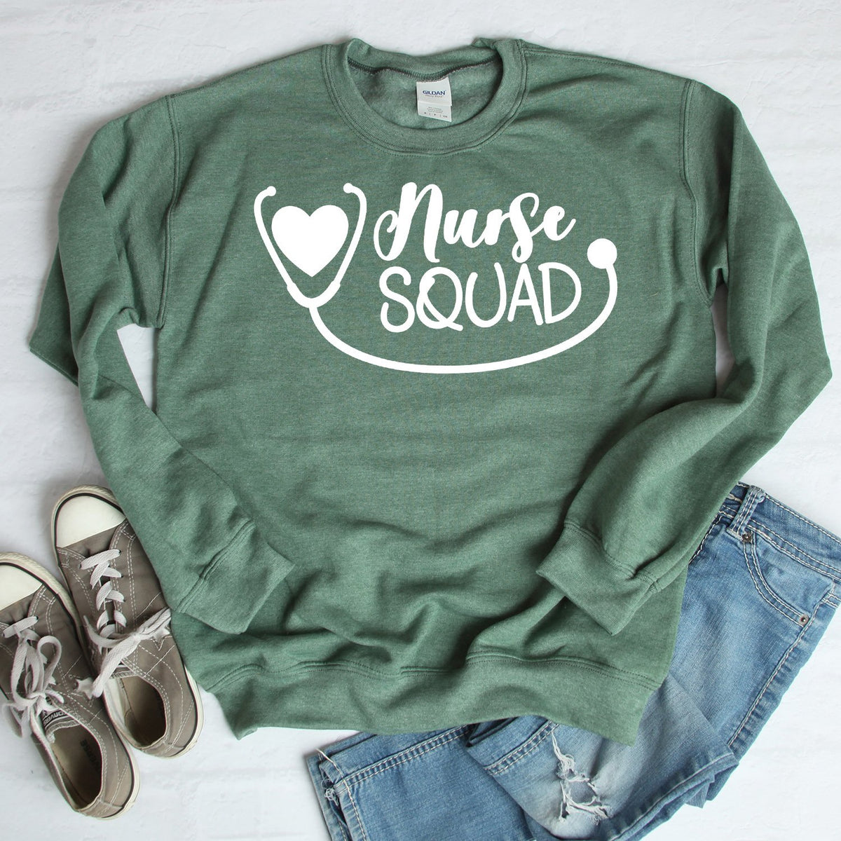 Nurse Squad with Stethoscope - Long Sleeve Heavy Crewneck Sweatshirt