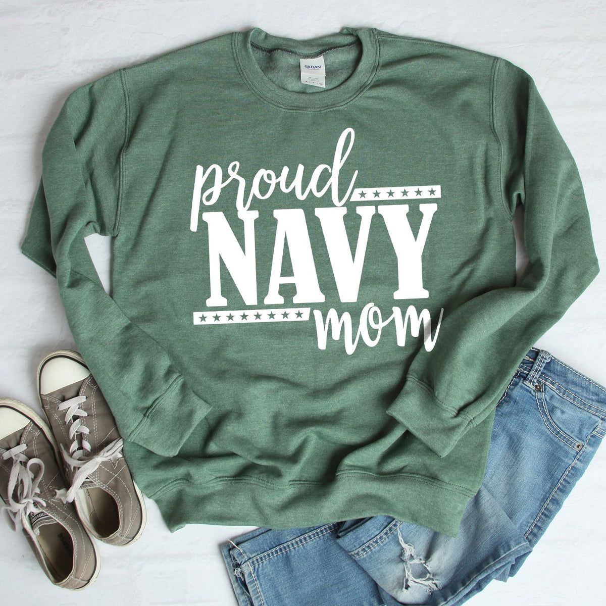 Proud Navy Mom - Long Sleeve Heavy Crewneck Sweatshirt