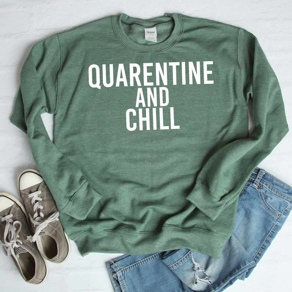 Quarantine and Chill - Long Sleeve Heavy Crewneck Sweatshirt