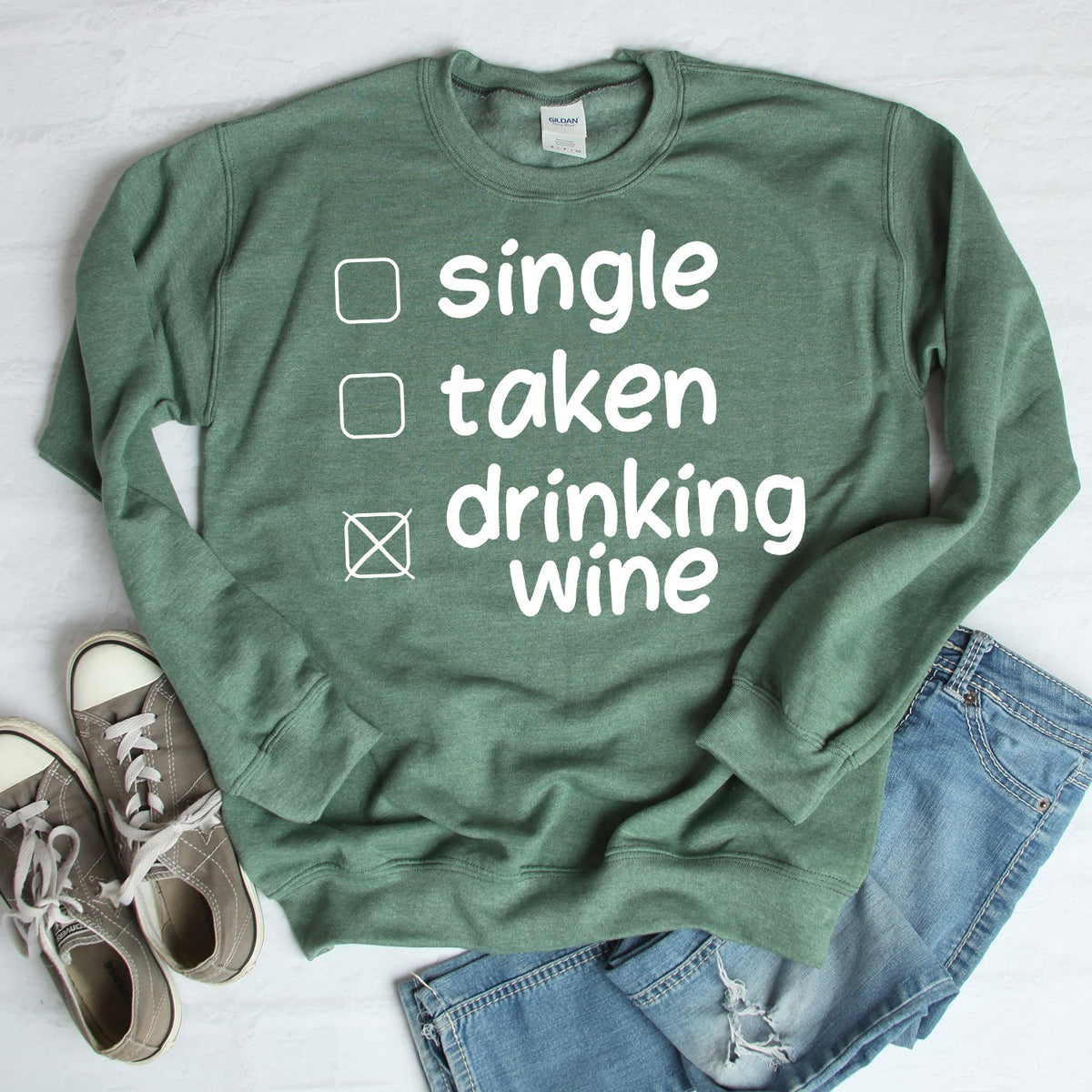 Single Taken Drinking Wine - Long Sleeve Heavy Crewneck Sweatshirt