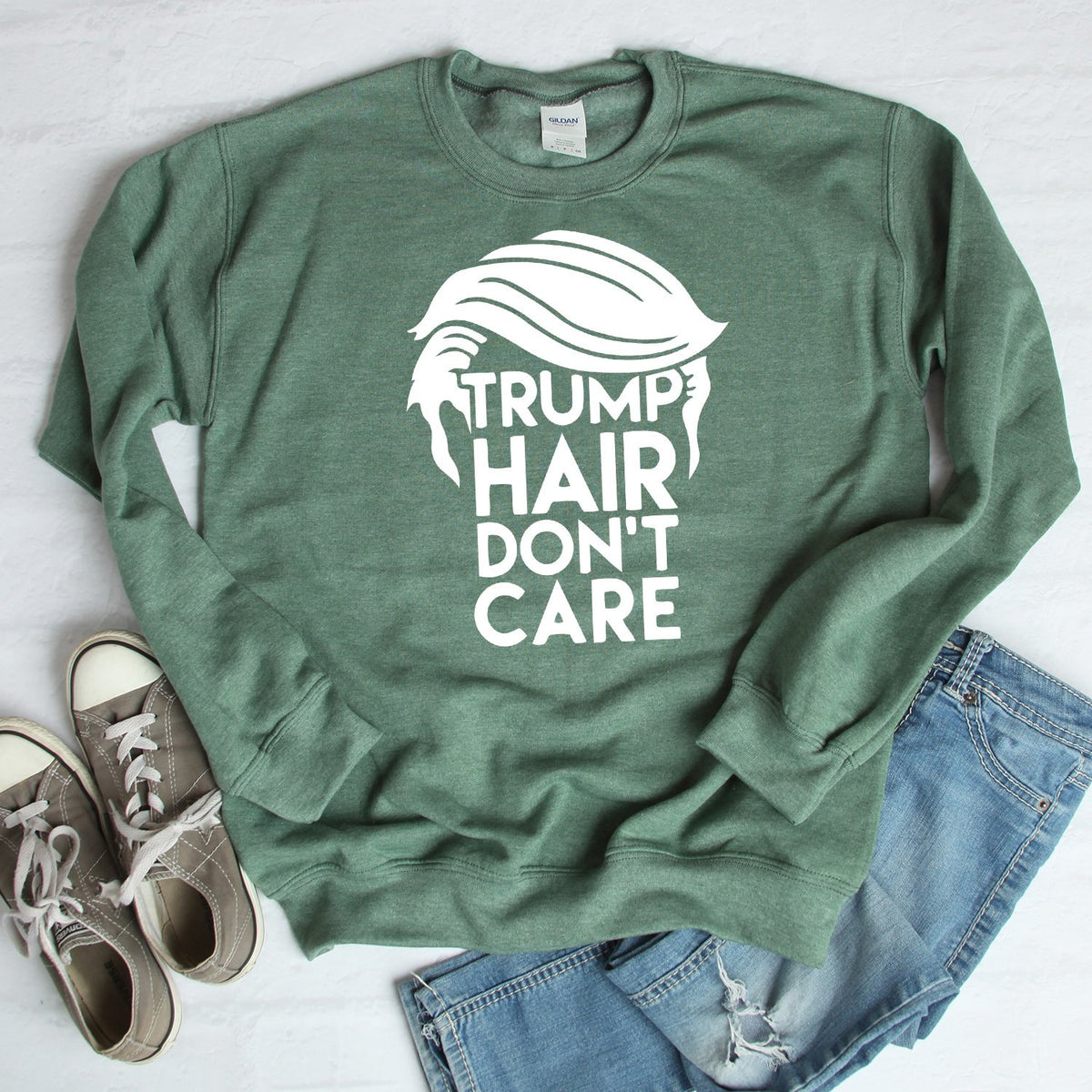 Trump Hair Don&#39;t Care - Long Sleeve Heavy Crewneck Sweatshirt