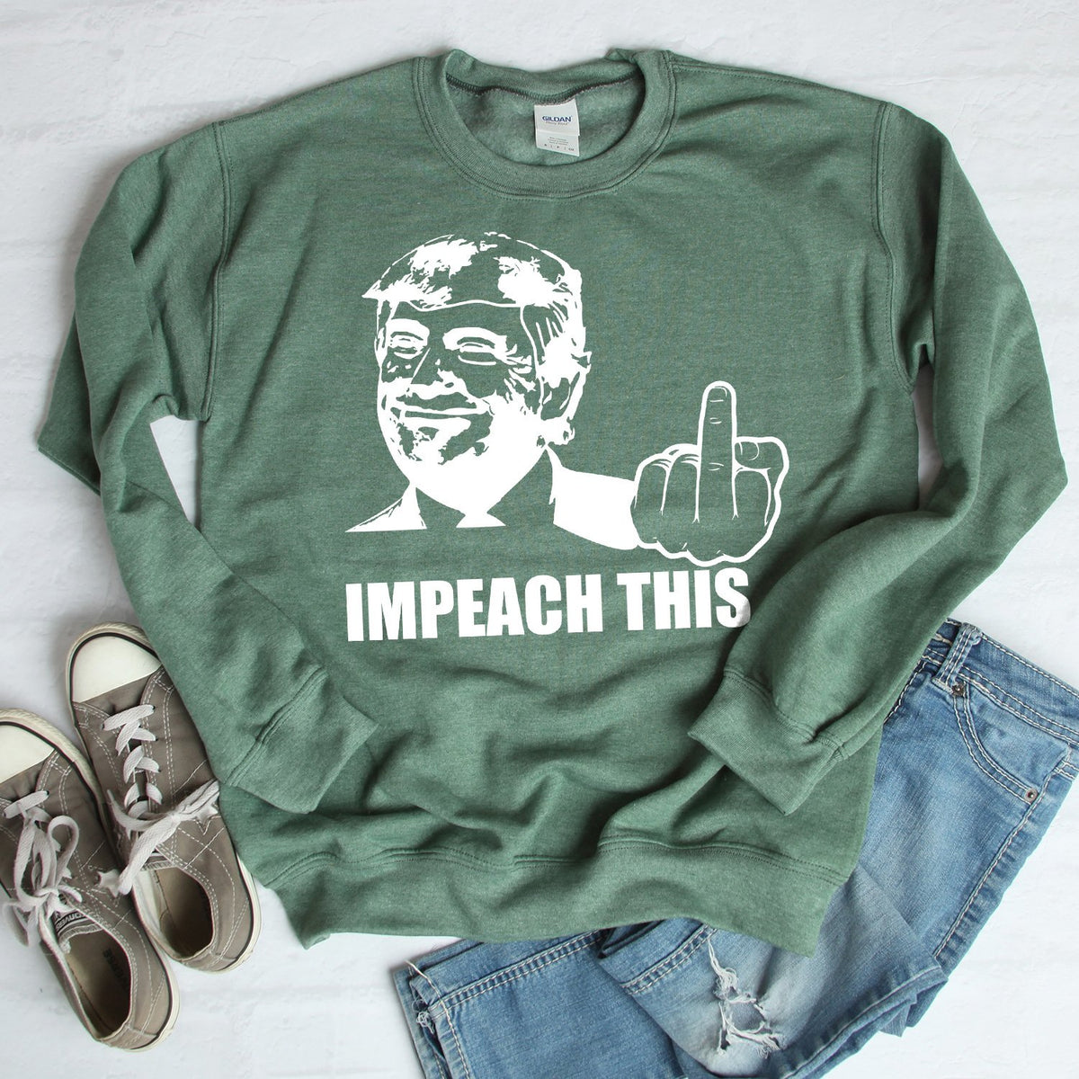 Trump Impeach This Middle Finger - Long Sleeve Heavy Crewneck Sweatshirt