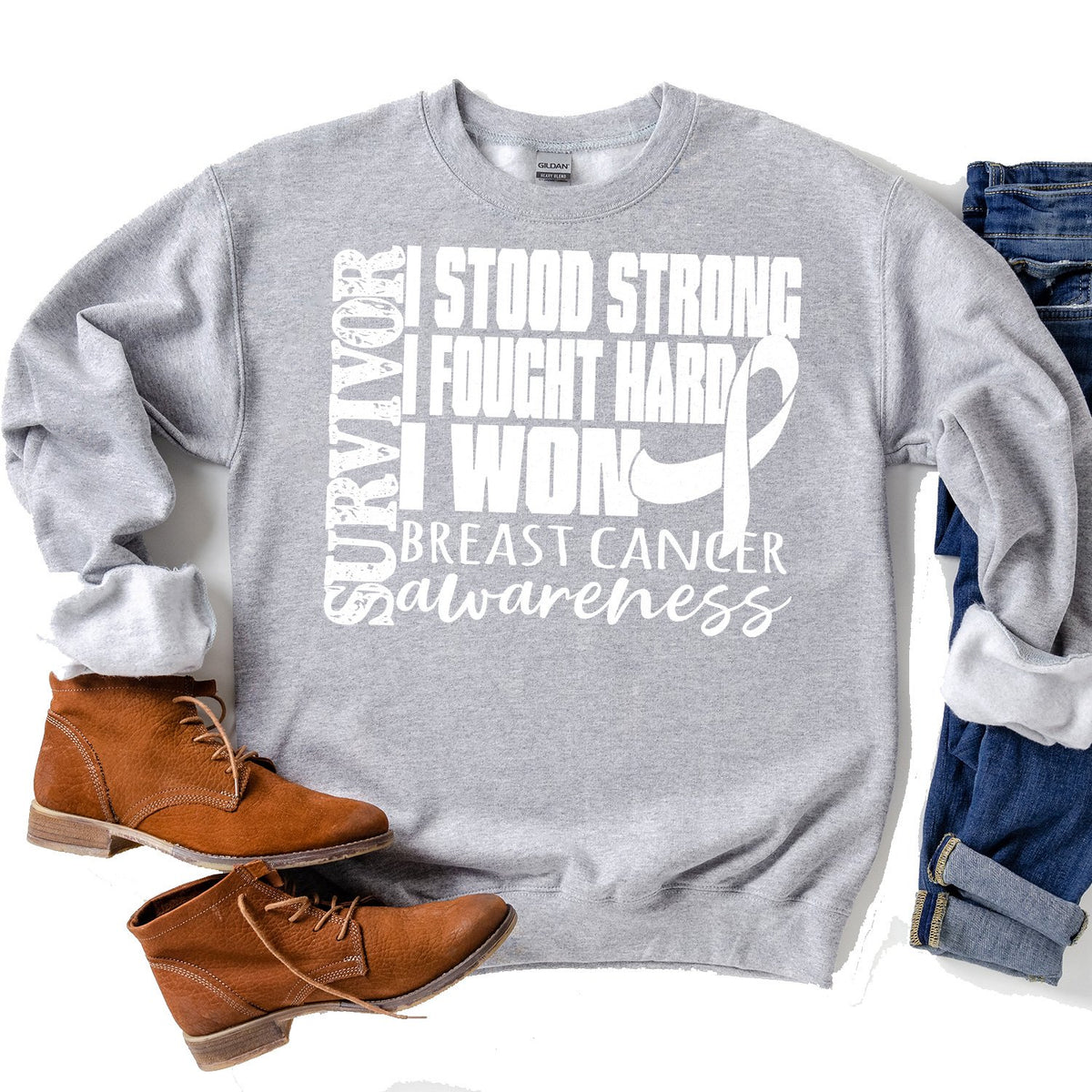 I Stood Strong I Fought Hard I Won - Long Sleeve Heavy Crewneck Sweatshirt
