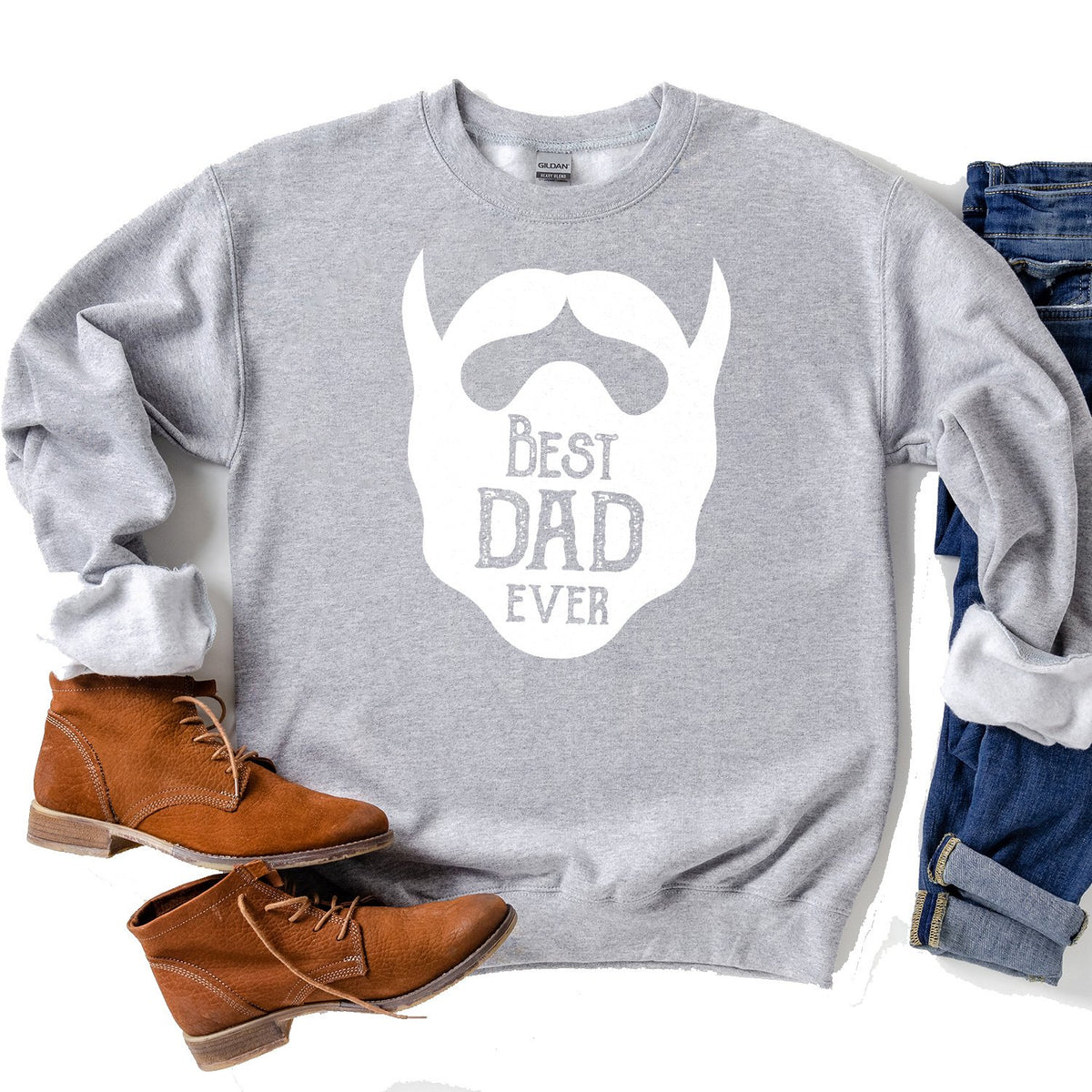 Best Dad Ever Beard - Long Sleeve Heavy Crewneck Sweatshirt