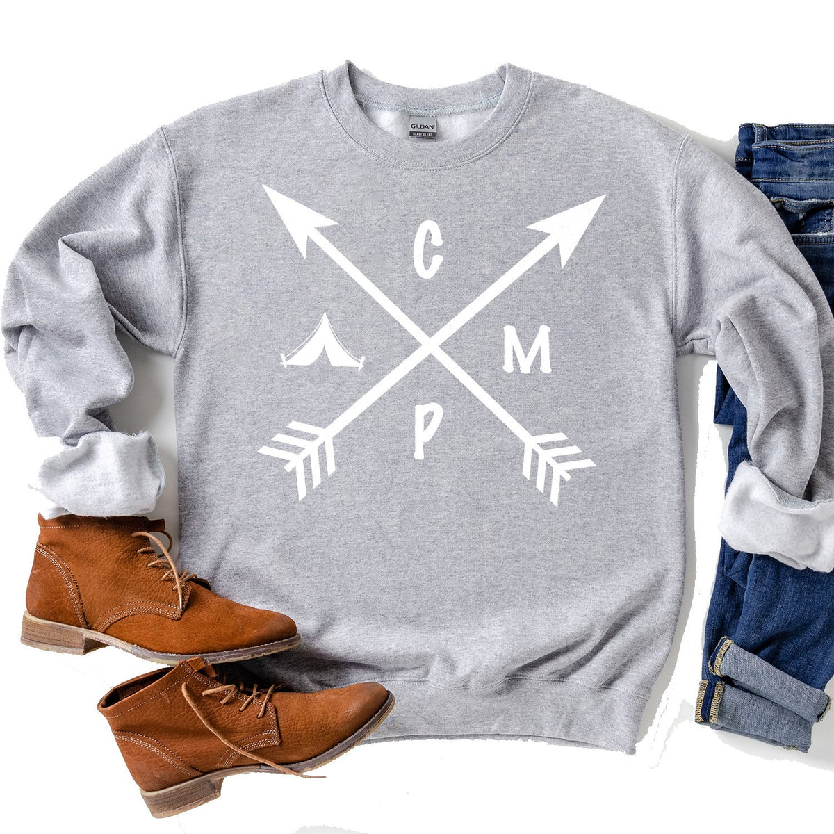 Camp with Arrows - Long Sleeve Heavy Crewneck Sweatshirt