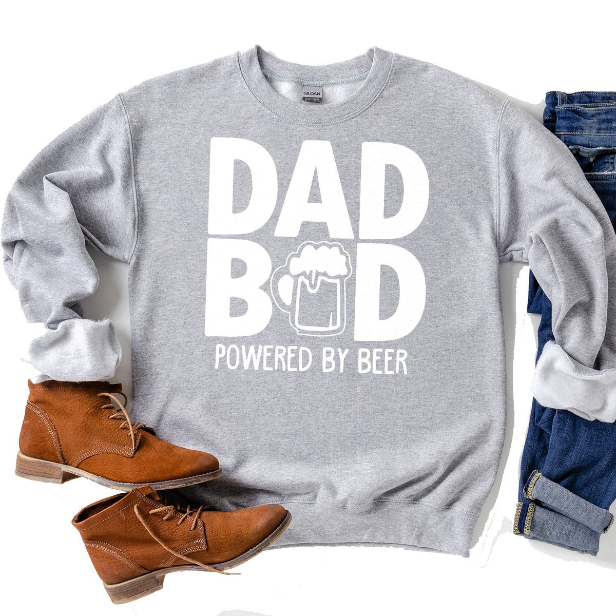 Dad Bod Powered By Beer - Long Sleeve Heavy Crewneck Sweatshirt