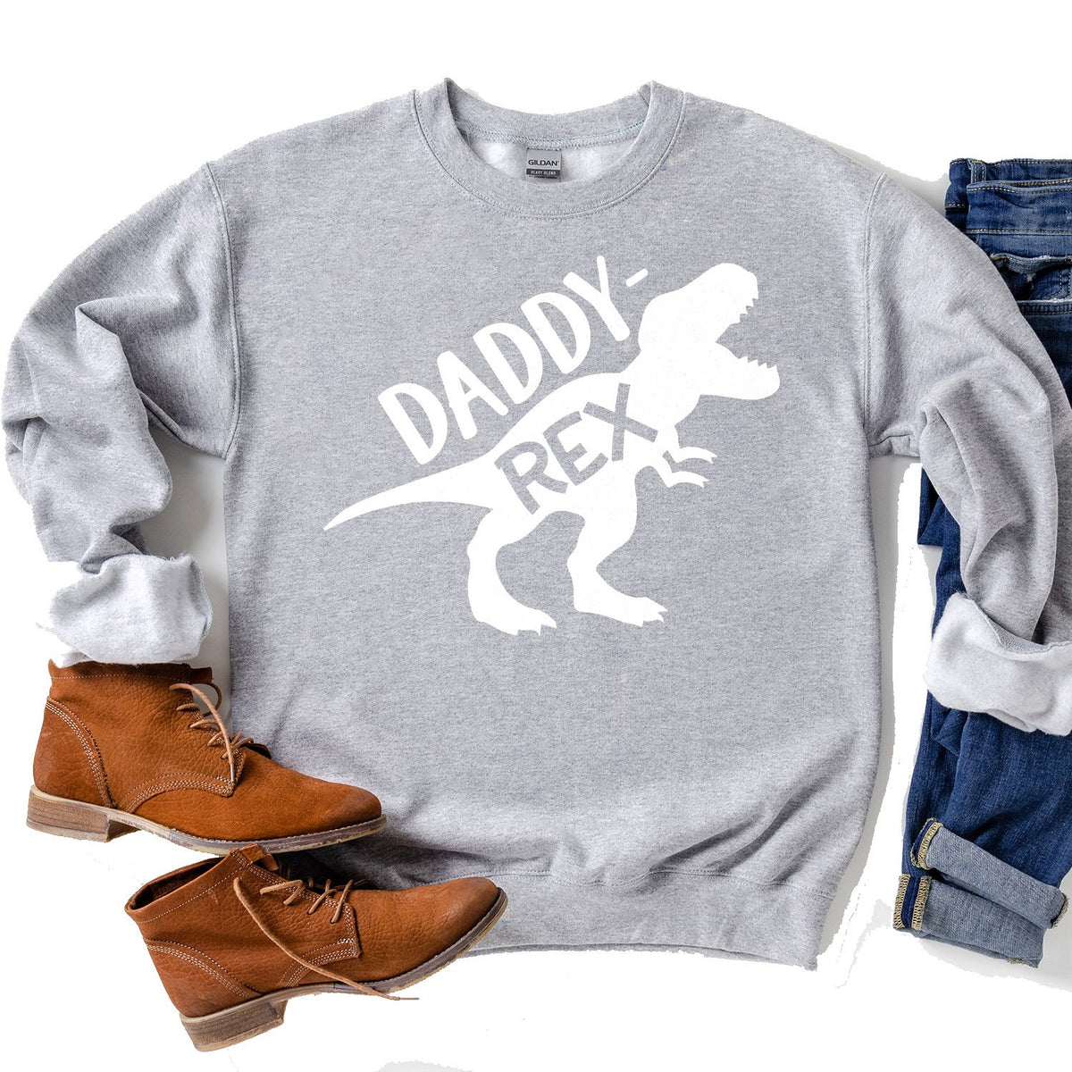 Daddy Rex Dinosaur - Long Sleeve Heavy Crewneck Sweatshirt