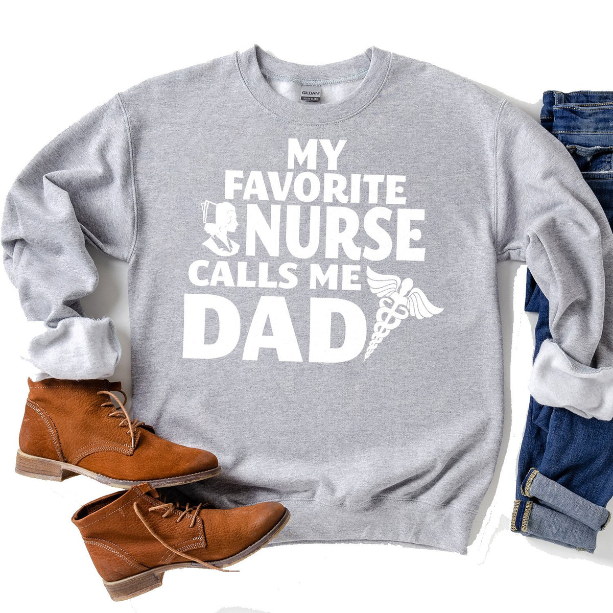 My Favorite Nurse Calls Me Dad - Long Sleeve Heavy Crewneck Sweatshirt