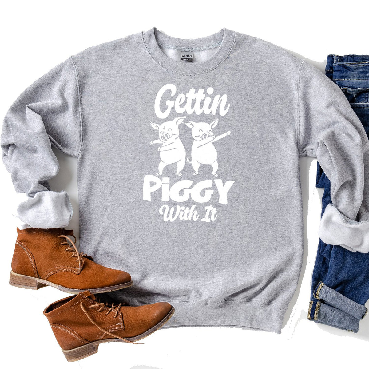 Gettin Piggy With It - Long Sleeve Heavy Crewneck Sweatshirt