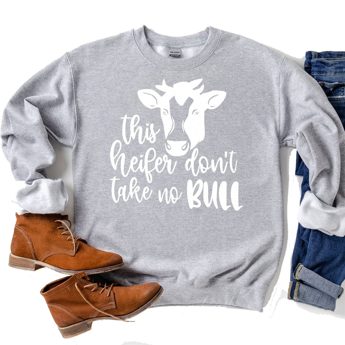 This Heifer Don&#39;t Take No Bull - Long Sleeve Heavy Crewneck Sweatshirt