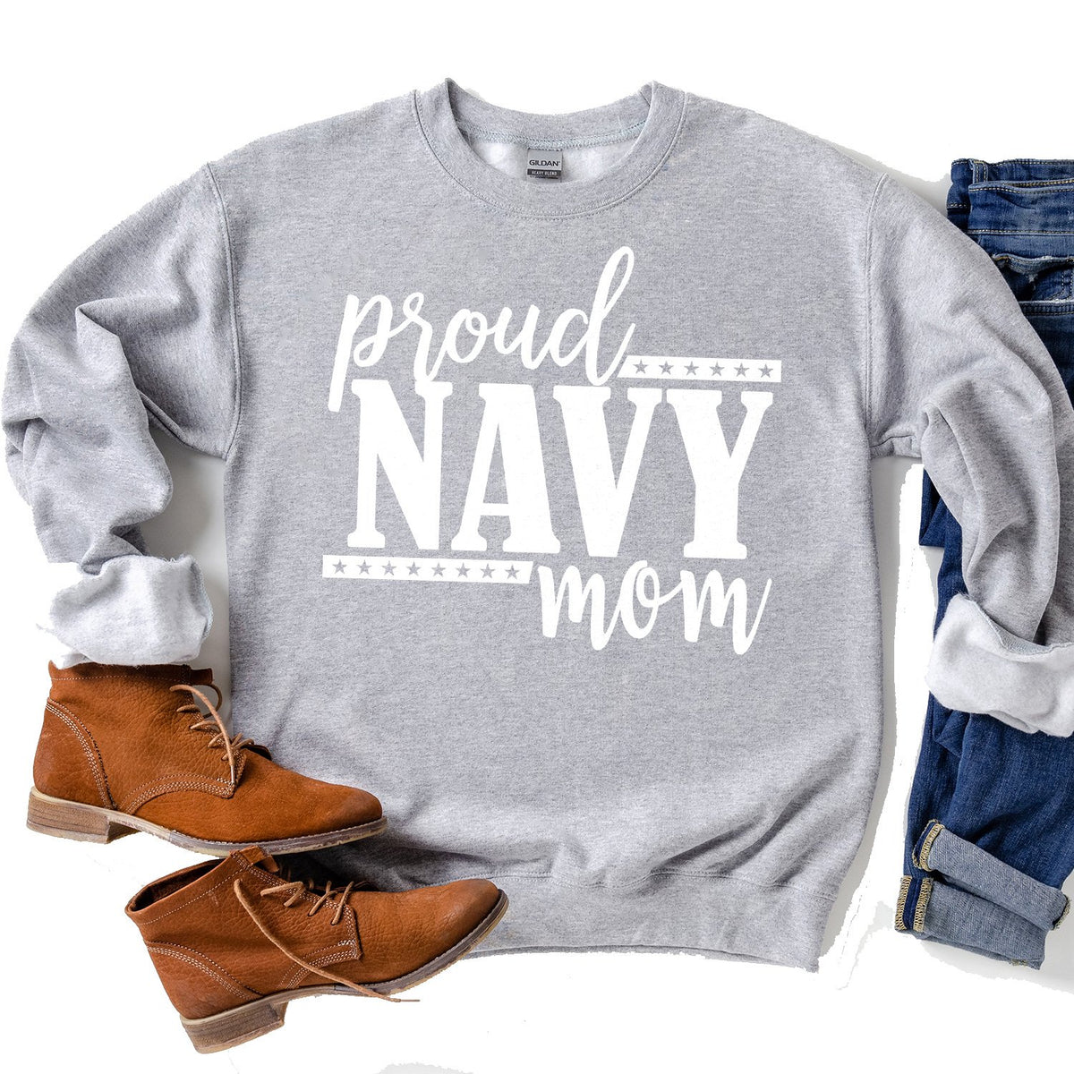 Proud Navy Mom - Long Sleeve Heavy Crewneck Sweatshirt