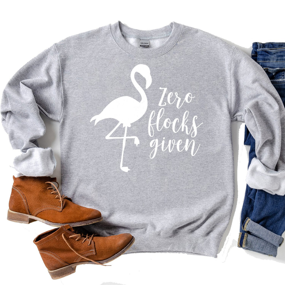 Zero Flocks Given - Long Sleeve Heavy Crewneck Sweatshirt