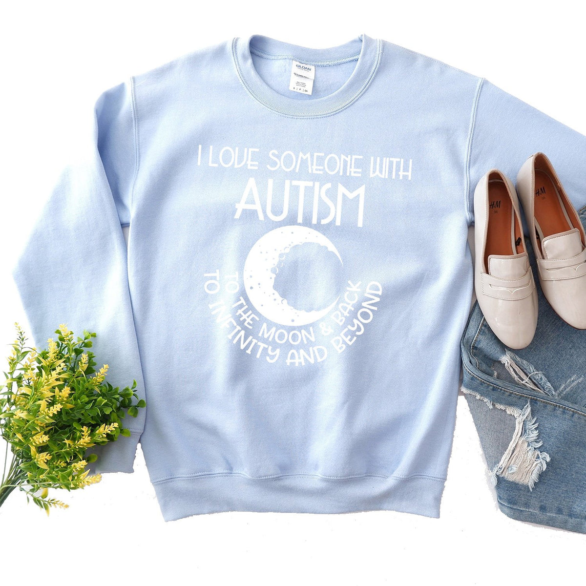I Love Someone with the Autism to the Moon &amp; Back - Long Sleeve Heavy Crewneck Sweatshirt