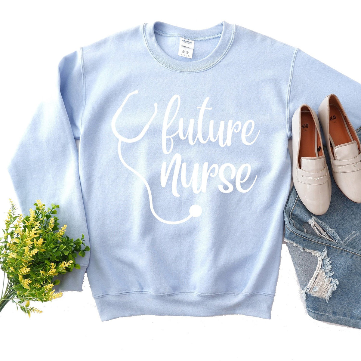 Future Nurse with Stethoscope - Long Sleeve Heavy Crewneck Sweatshirt