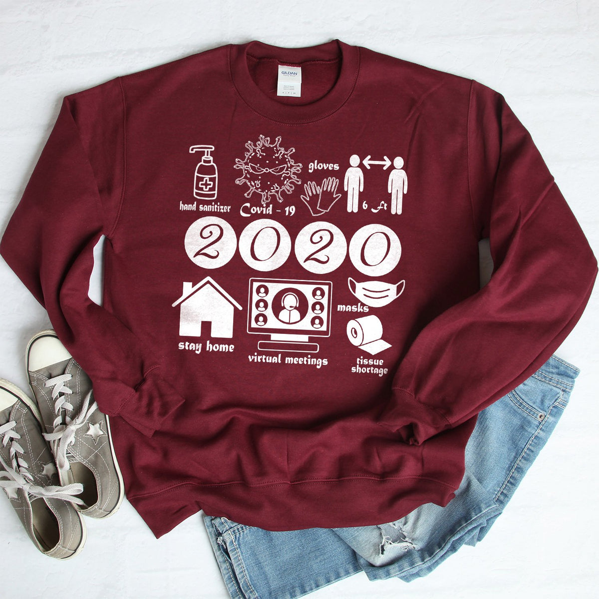 2020 Summary COVID Stay Home - Long Sleeve Heavy Crewneck Sweatshirt
