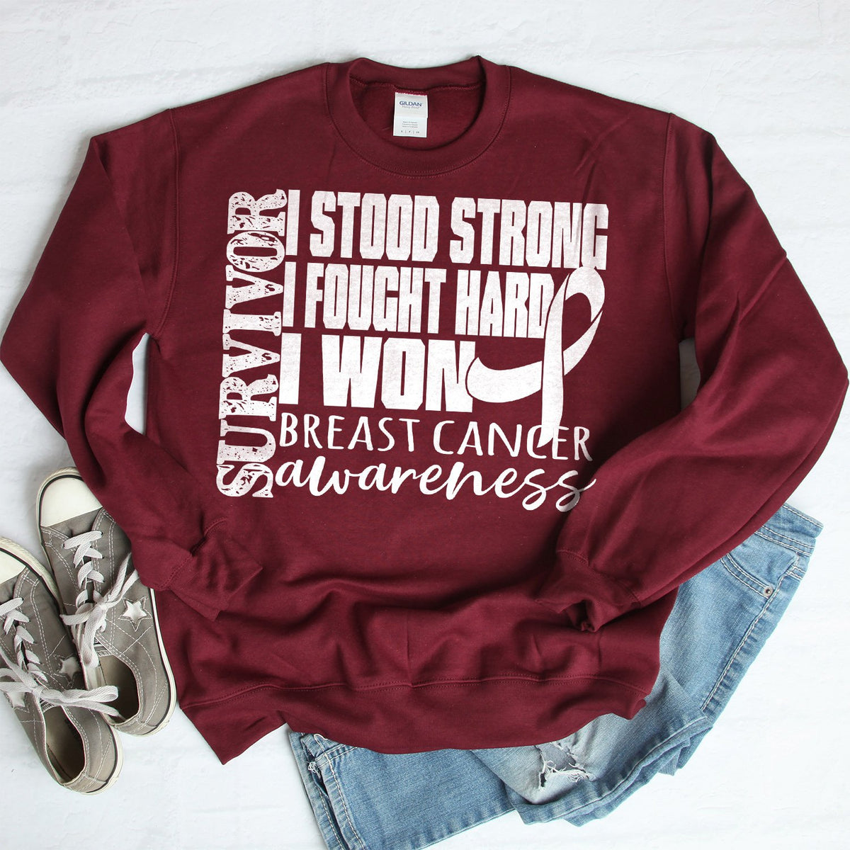 I Stood Strong I Fought Hard I Won - Long Sleeve Heavy Crewneck Sweatshirt