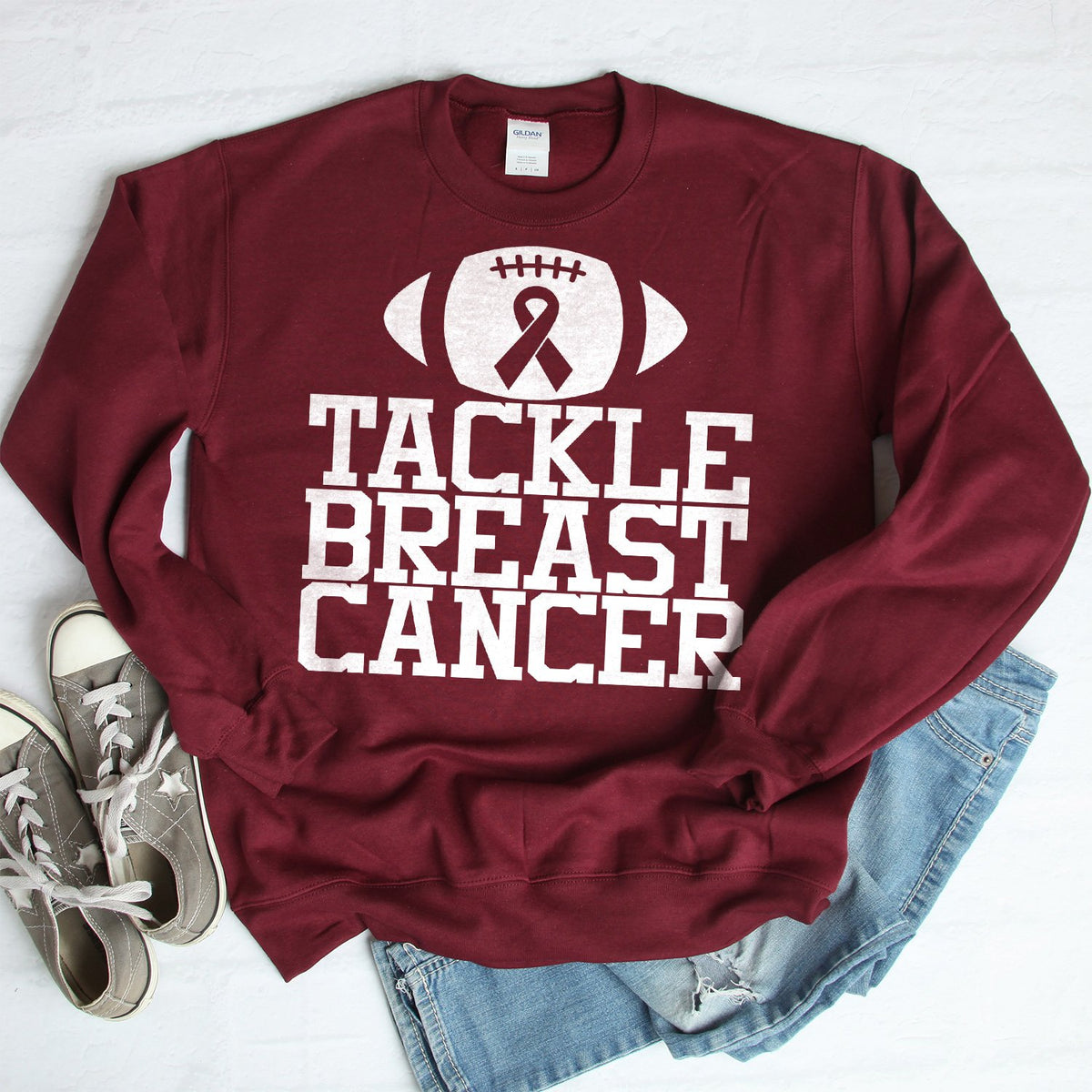 Tackle Breast Cancer - Long Sleeve Heavy Crewneck Sweatshirt
