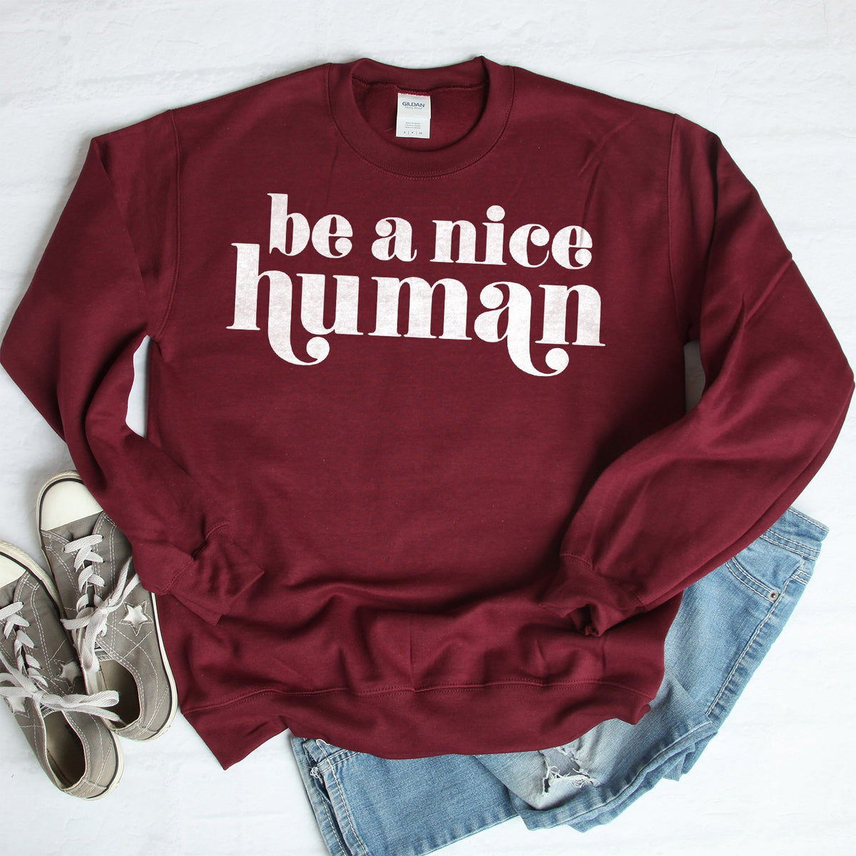 Be A Nice Human - Long Sleeve Heavy Crewneck Sweatshirt