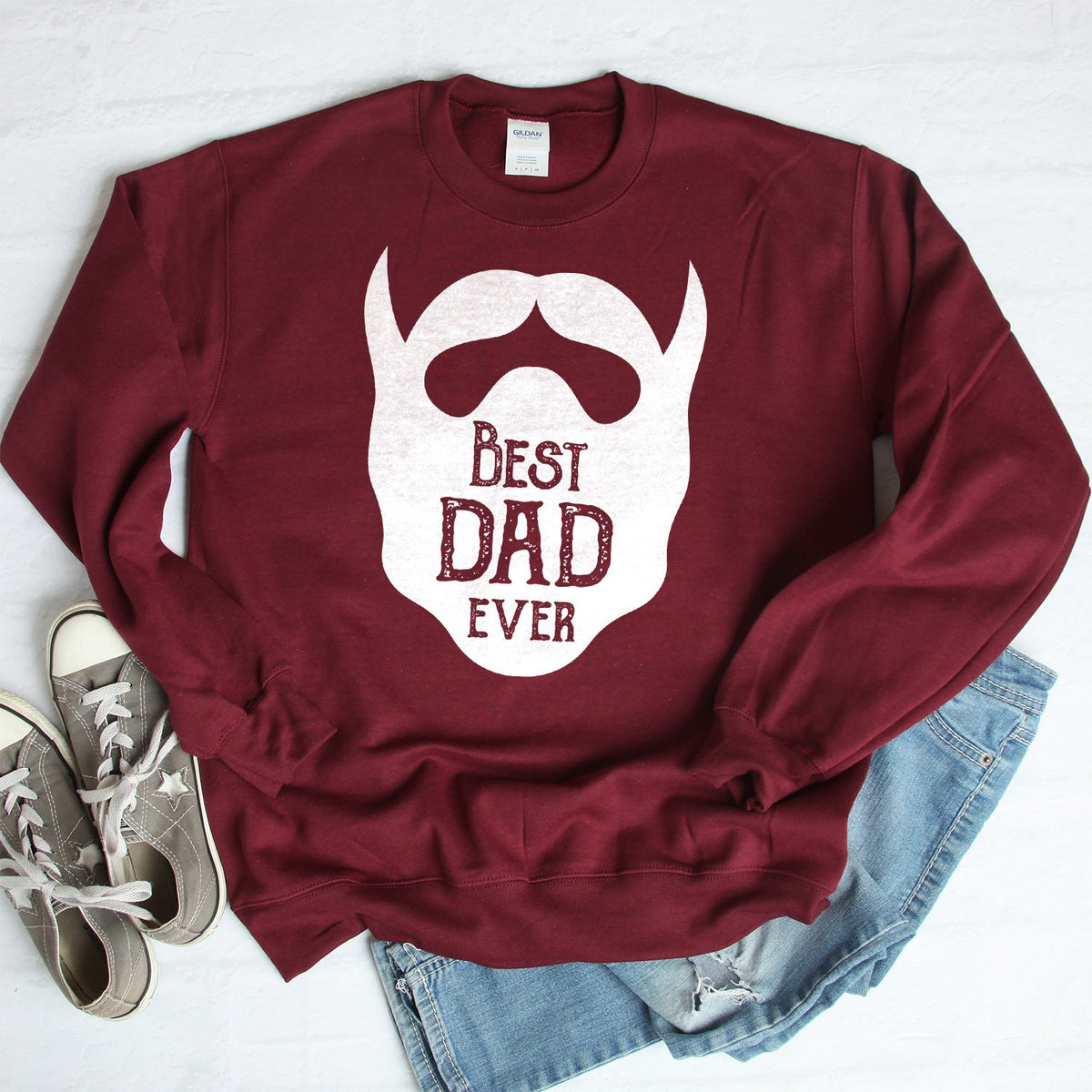 Best Dad Ever Beard - Long Sleeve Heavy Crewneck Sweatshirt