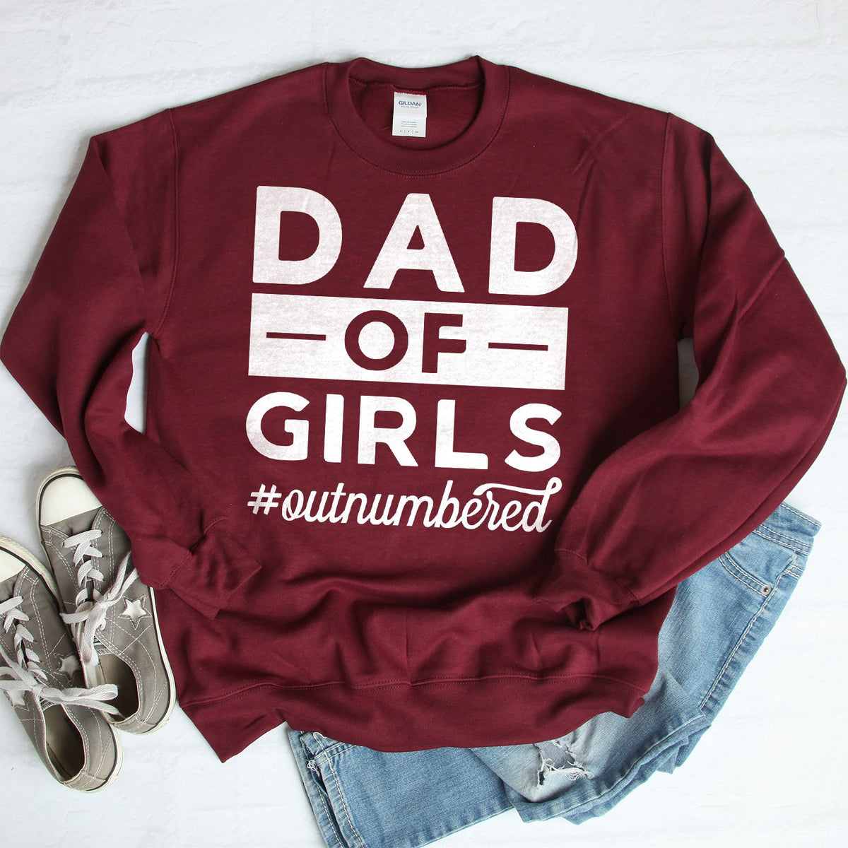 Dad Of Girls Outnumbered - Long Sleeve Heavy Crewneck Sweatshirt