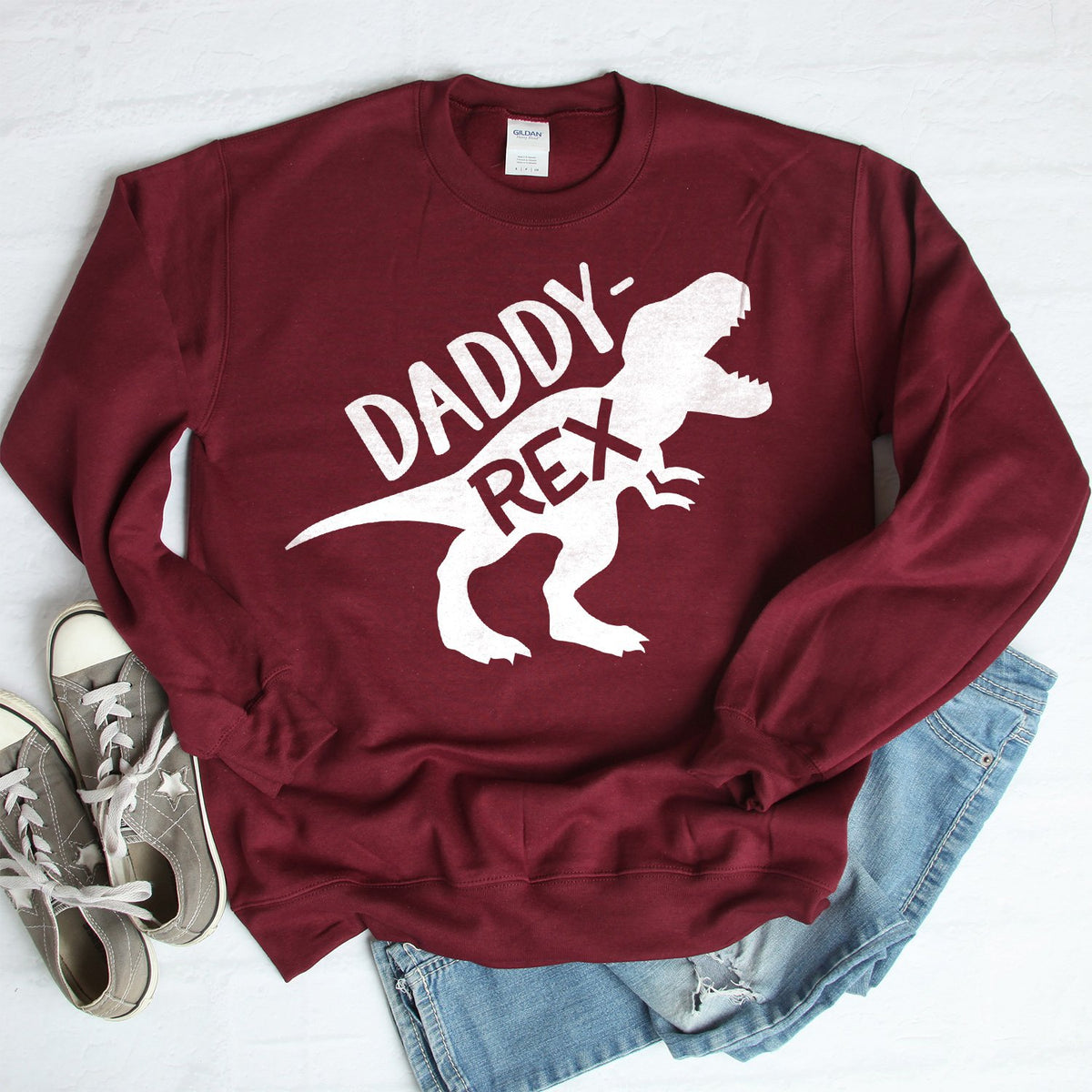 Daddy Rex Dinosaur - Long Sleeve Heavy Crewneck Sweatshirt