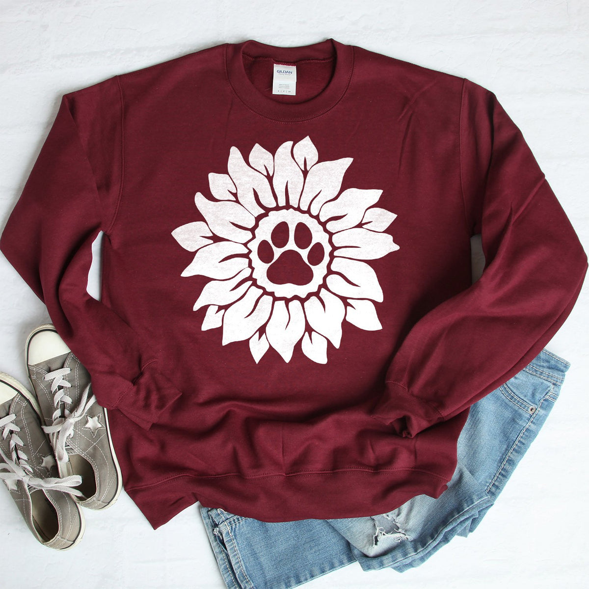 Dog Paw Sunflower - Long Sleeve Heavy Crewneck Sweatshirt