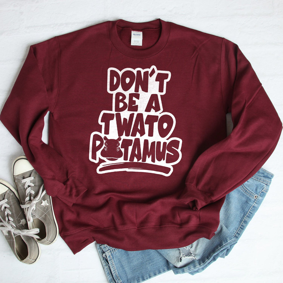 Don&#39;t Be A Twatopotamus - Long Sleeve Heavy Crewneck Sweatshirt